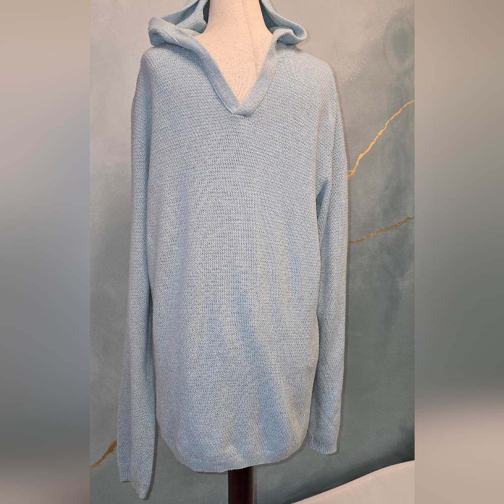 Calvin Klein Men's Light Blue Hooded V-Neck Sweater Super Soft Knit XL
